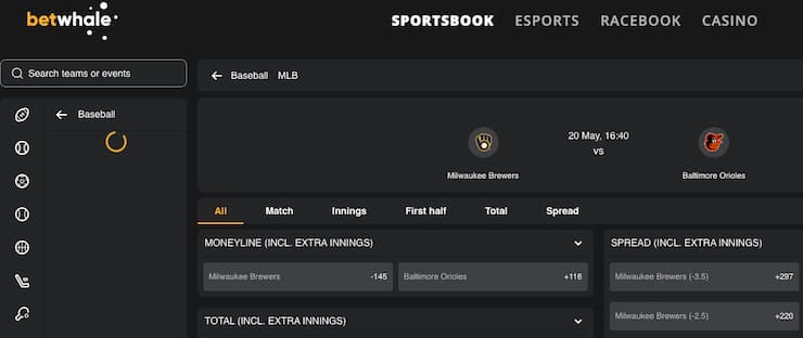 A snapshot of BetWhale, one of our top rated Wisconsin sports betting sites.